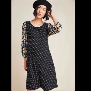 Anthropologie Maeve Sawyer Floral Sleeves Polka Dot Dress.Size M